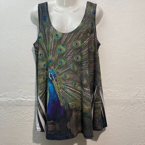 Big Bang USA Tank Top Rhinestone Sleeveless Peacock Green Peasant XL - Picture 1 of 8
